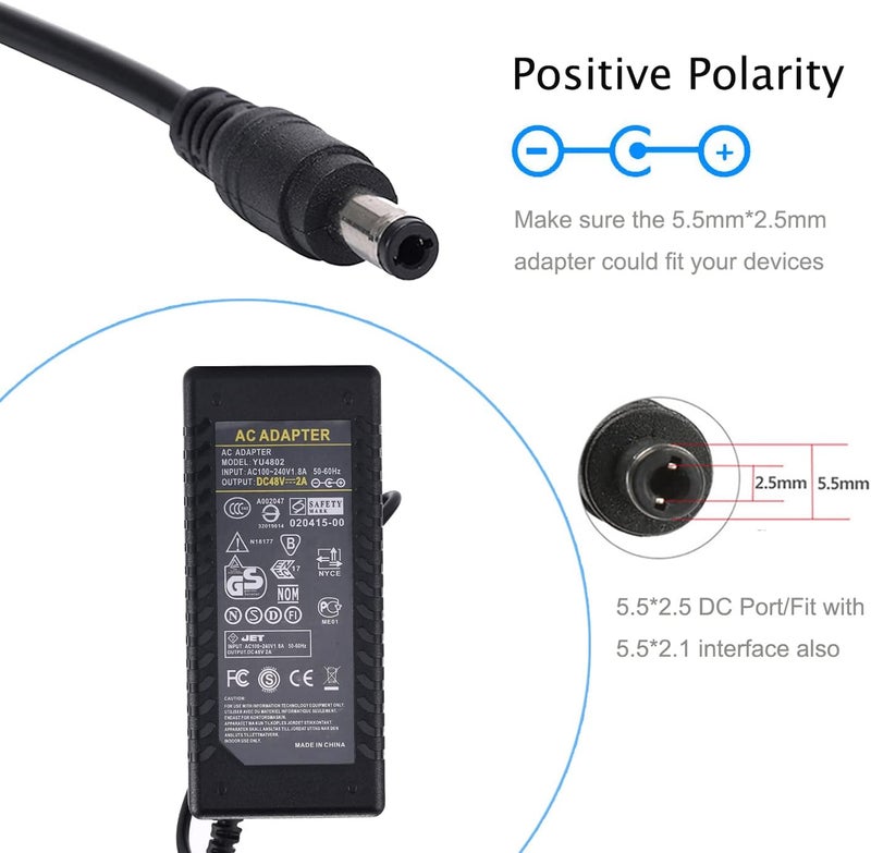 COOLM 48V 2A Power Supply Adapter - COOLM AC 100-240V DC 48V2A Output 96W Power Adapter Interface 5.5 x 2.5mm Plug for PoE Switch/PoE Injector - Image 3