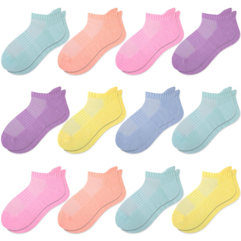 Comfoex 12 Pairs Boys Girls Socks Ankle Athletic Low Cut Short For Kids 4-7 7-10 Years Olds With Cushioned Sole - Image 5