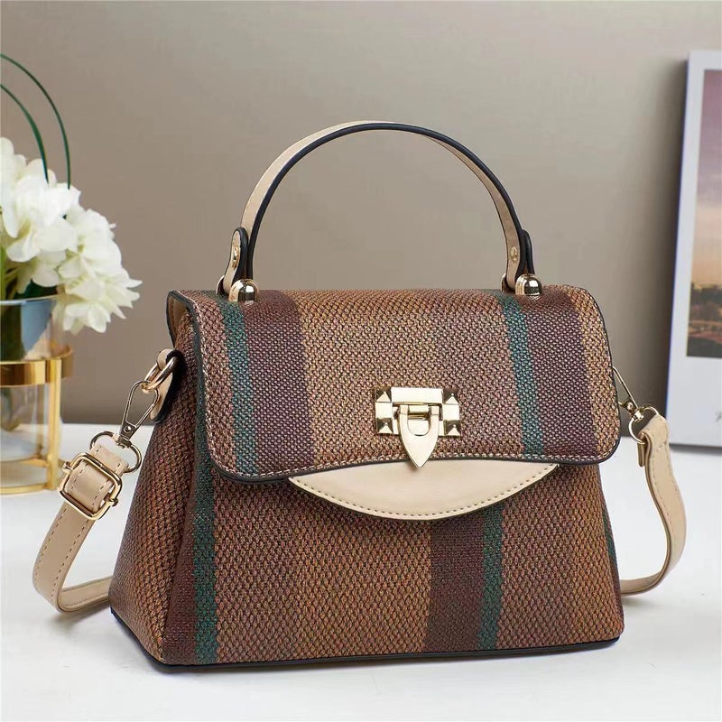 New Contrast Color Elegant Canvas All-Match Middle-Aged Mother Bag Large Capacity Multi-Layer Shoulder Bag Casual Crossbody Bag - Image 5