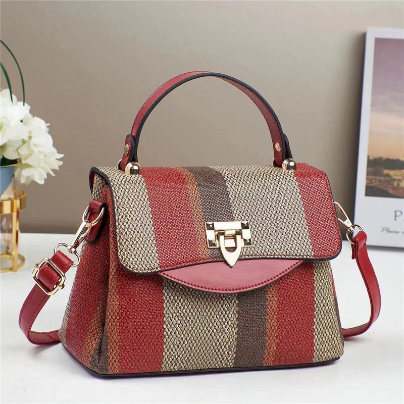 New Contrast Color Elegant Canvas All-Match Middle-Aged Mother Bag Large Capacity Multi-Layer Shoulder Bag Casual Crossbody Bag - Image 3