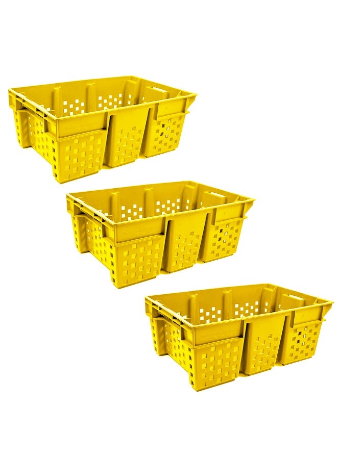 Ethic Solutions 3pcs of Plastic Storage Date Crate Box 580×380×220 mm 49L Stackable Heavy Duty Reinforced Walls Anti-Slip Base for Home Industrial Commercial Delivery - Yellow