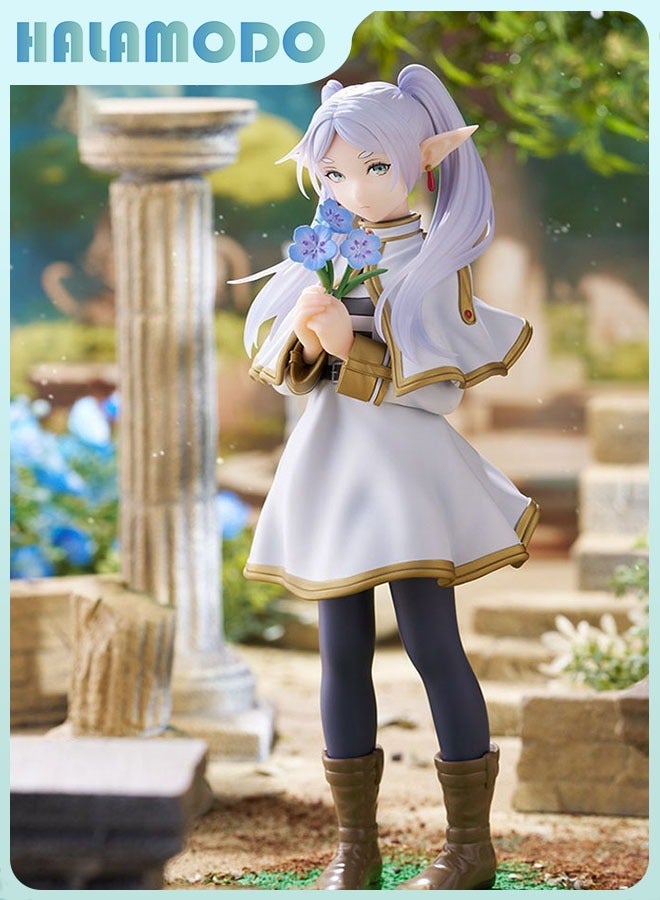 هالامودو الجنية فريرين - تمثال جميل بيشوجو مع أقراط فريرين يقف بجانب باقة من الزهور ، هدية سطح المكتب الديكور 18cm - Image 1