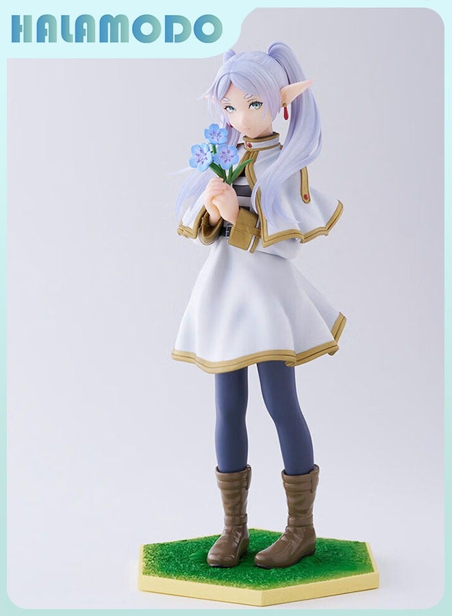 هالامودو الجنية فريرين - تمثال جميل بيشوجو مع أقراط فريرين يقف بجانب باقة من الزهور ، هدية سطح المكتب الديكور 18cm - Image 3