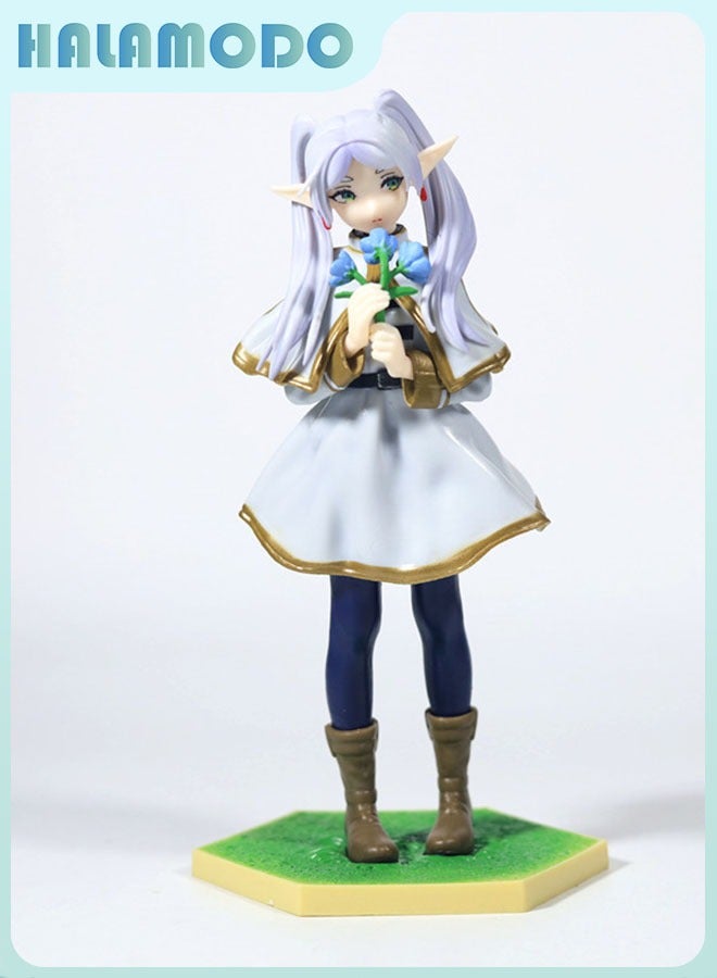 هالامودو الجنية فريرين - تمثال جميل بيشوجو مع أقراط فريرين يقف بجانب باقة من الزهور ، هدية سطح المكتب الديكور 18cm - Image 2