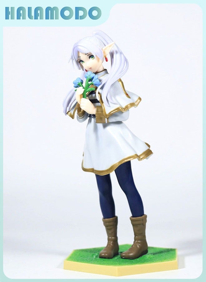 هالامودو الجنية فريرين - تمثال جميل بيشوجو مع أقراط فريرين يقف بجانب باقة من الزهور ، هدية سطح المكتب الديكور 18cm - Image 4
