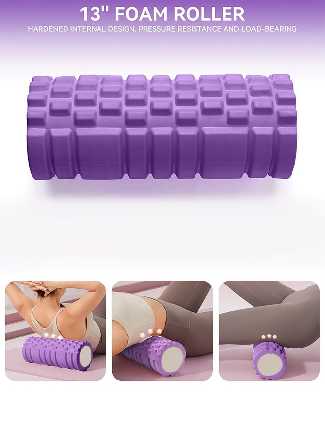 متجر الفرح مجموعة أسطوانة إسفنجية 5 في 1 لليوجا والبيلاتس وتدليك الأنسجة العميقة للعضلات والعلاج الطبيعي وتمارين اللياقة البدنية لنقاط الزناد، أسطوانة إسفنجية، أسطوانة تدليك، كرة تدليك، حزام تمدد، للجسم بالكامل - Image 2