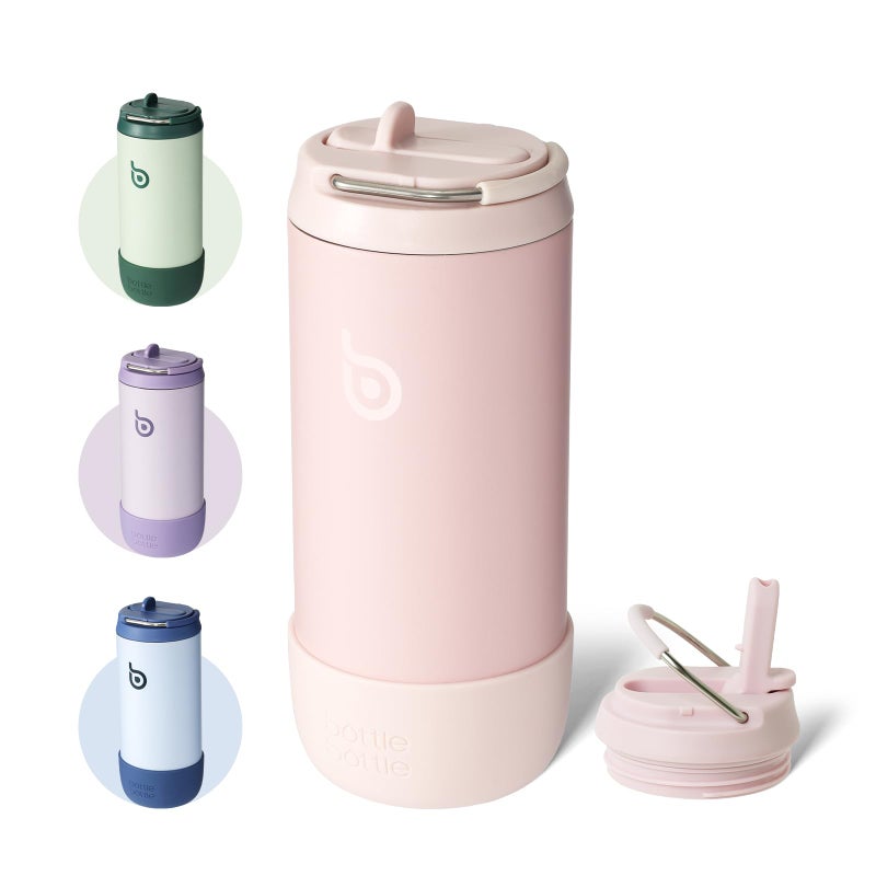 BOTTLE BOTTLE Kids Water Bottle 12 oz Kids Insulated Cup with Leakproof Lid Silicone Boot Stainless Steel Straw Cup for School Sports Travel Gifts for Girls pink