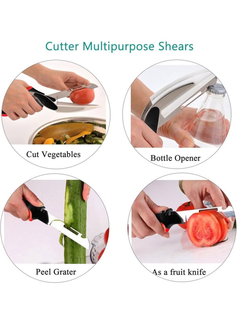 Kitchen Scissors for Food – 6-in-1 Cutting Board Scissors & Knife with Locking Mechanism & Stainless Steel Blades – Multi-functional Kitchen Shears for Effortless Chopping, Slicing & Meal Prep  - Image 2