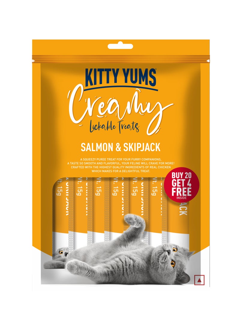 Kitty Yums علاجات القطط الكريمية القابلة للعق - السلمون والسكبجاك 24 كيس - Image 1