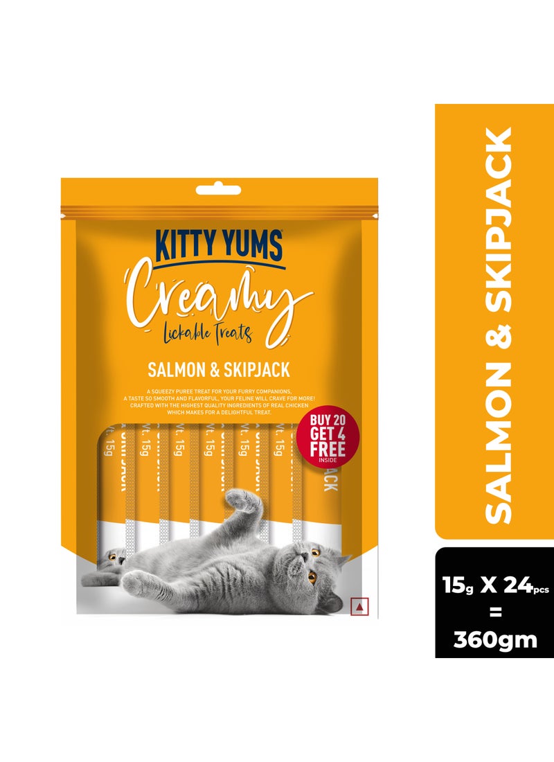 Kitty Yums علاجات القطط الكريمية القابلة للعق - السلمون والسكبجاك 24 كيس - Image 3
