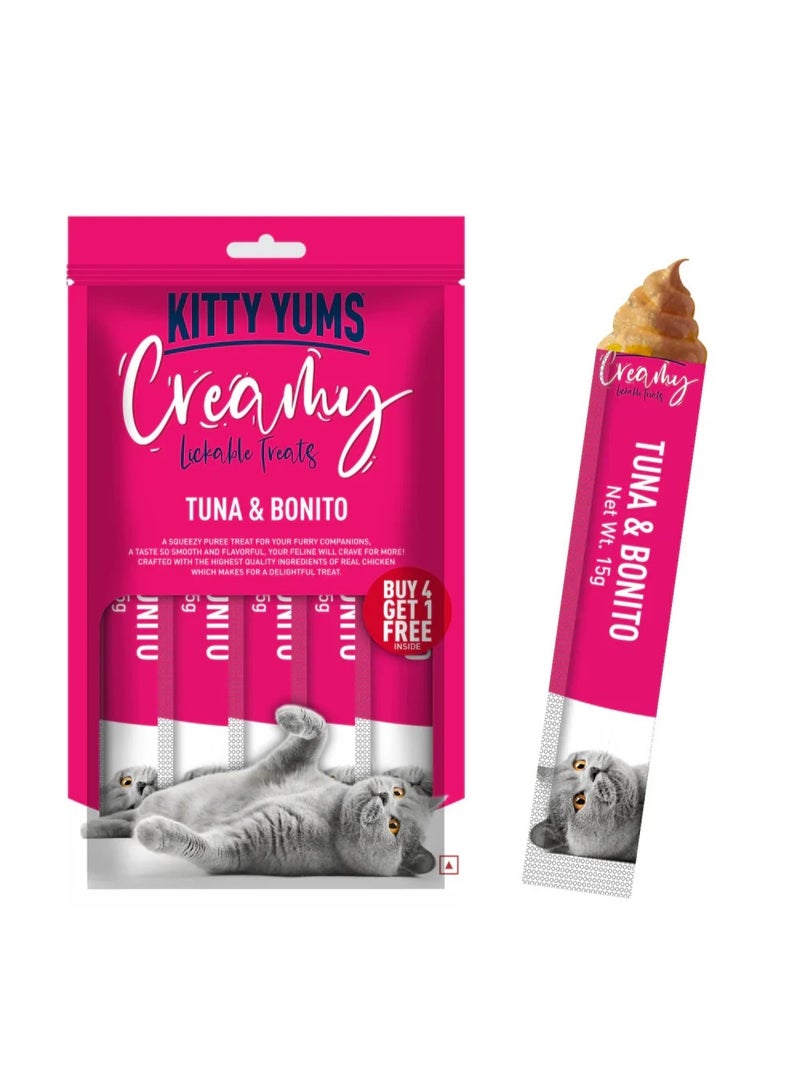 Kitty Yums Creamy Lickable Cat Treats,Tuna & Bonito 360Gm(15g x24 Pcs) - Image 1