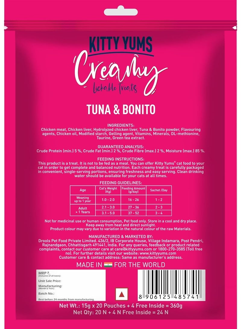 Kitty Yums Creamy Lickable Cat Treats,Tuna & Bonito 360Gm(15g x24 Pcs) - Image 2