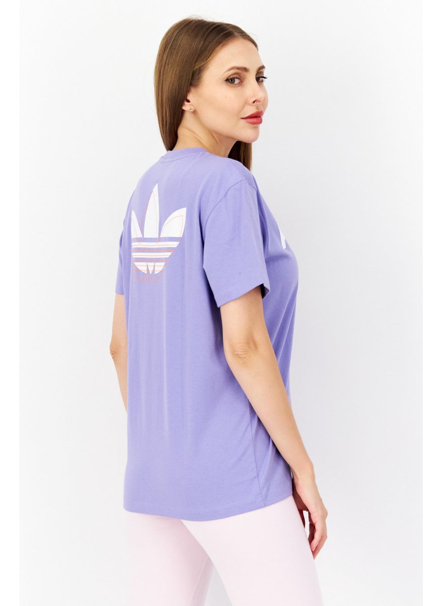adidas Originals - Women Crew Neck Short Sleeves Brand Logo T-Shirt, Violet - Image 1