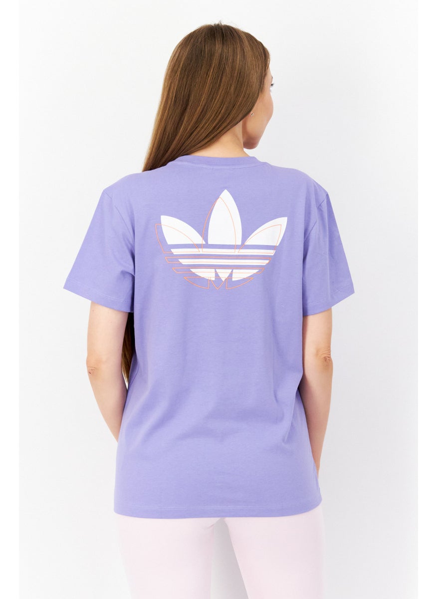 adidas Originals - Women Crew Neck Short Sleeves Brand Logo T-Shirt, Violet - Image 1