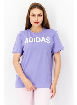 Women Crew Neck Short Sleeves Brand Logo T-Shirt, Violet