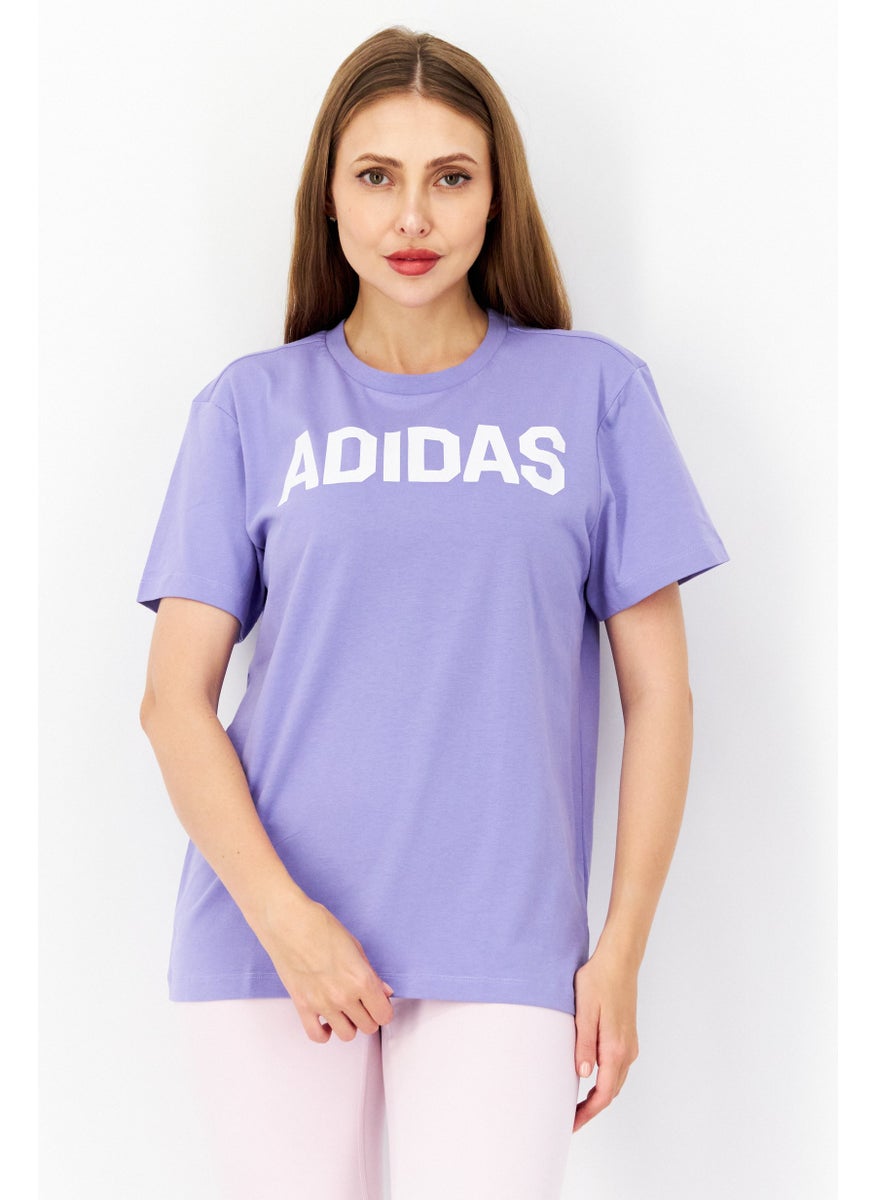 adidas Originals - Women Crew Neck Short Sleeves Brand Logo T-Shirt, Violet - Image 1
