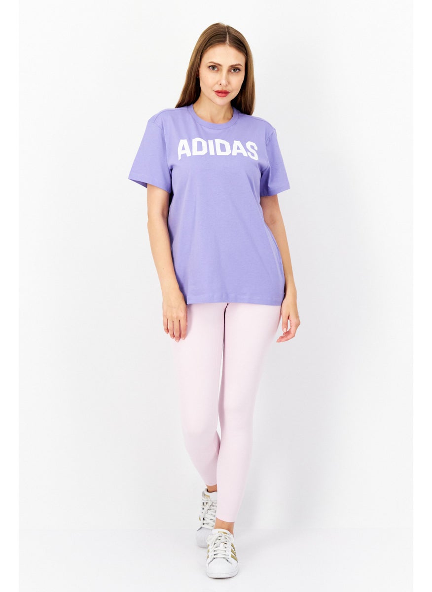 adidas Originals - Women Crew Neck Short Sleeves Brand Logo T-Shirt, Violet - Image 1
