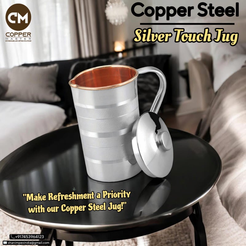Copper-Master Handmade1.6 Litre Thermosteel Water Jug for Healthy Hydration Copper Steel Water Jug with Stainless Steel Outer and Inside Pure Copper with Many Ayurvedic Health Benefits (1500ML) - Image 2