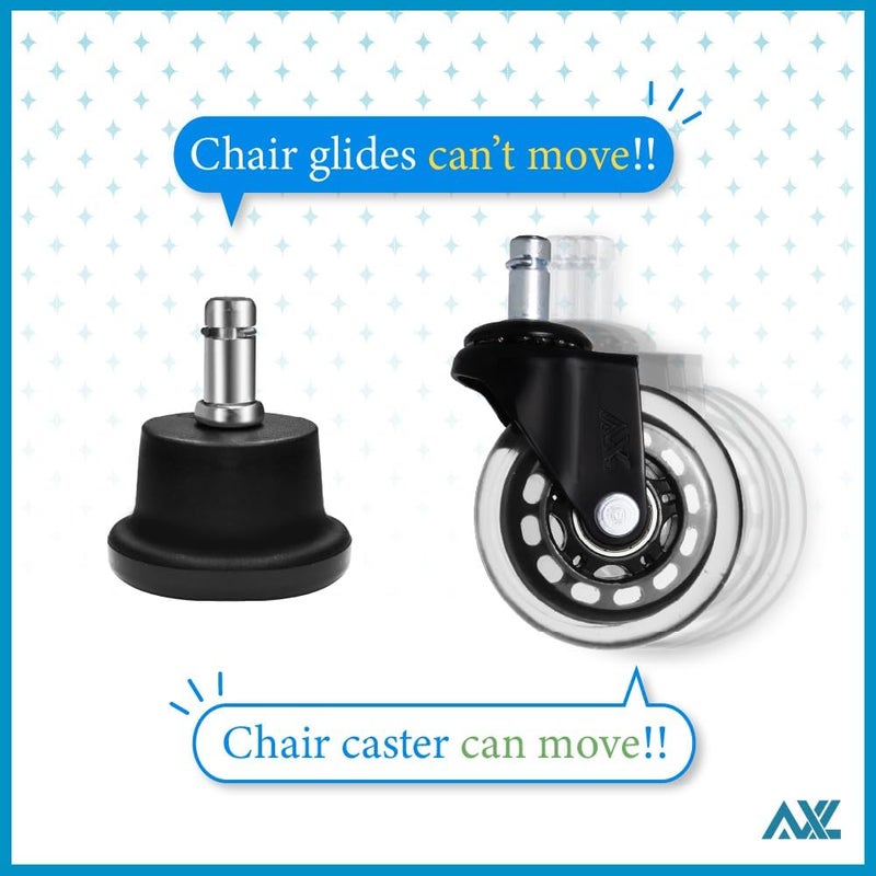 AXL Low Profile Bell Glides Replacement Office Chair Stool Swivel Caster to Fixed Stationary Castors - Set of 5 Pack (Low-Height 37mm/1.45 inch) - Image 4