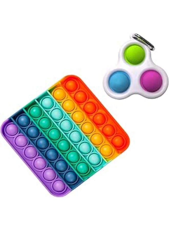 Simple Dimple Fidget Toy & Square Bubble Popping Sensory Toy - Autism Fidget Sensory Toys Set for Stress Relief - Silicone Pressure Relieving Toys - Rainbow Pop Up It Fidget Toys for Kids & Adults