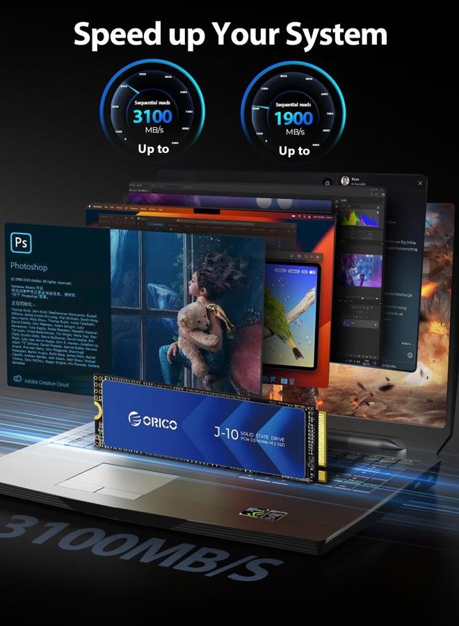 Orico أوركو NVMe SSD 1TB M.2 مع مبرد، حتى 3100MB/s PCIe Gen3x4 2280 قرص صلب داخلي من الحالة الصلبة، ذاكرة تخزين مؤقت SLC 3D NAND، متوافق مع أجهزة الكمبيوتر المحمولة وأجهزة الكمبيوتر المكتبية -J10 - Image 2
