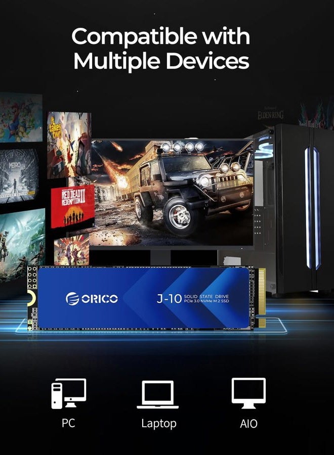 Orico أوركو NVMe SSD 1TB M.2 مع مبرد، حتى 3100MB/s PCIe Gen3x4 2280 قرص صلب داخلي من الحالة الصلبة، ذاكرة تخزين مؤقت SLC 3D NAND، متوافق مع أجهزة الكمبيوتر المحمولة وأجهزة الكمبيوتر المكتبية -J10 - Image 4