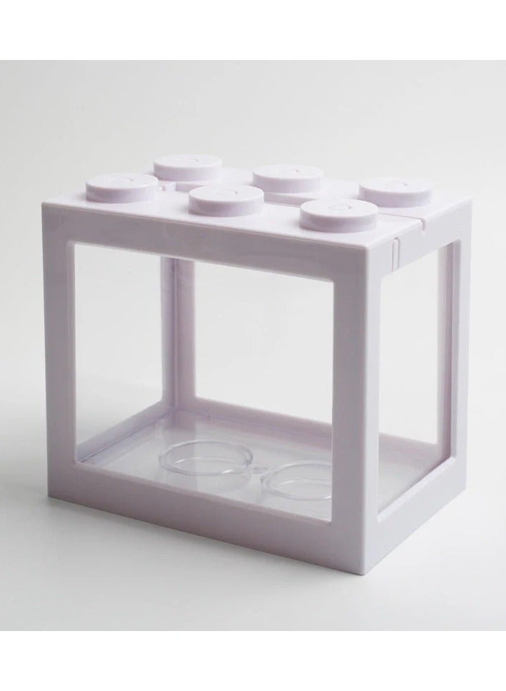 Rubik DIY Mini Betta Fish Tank,Small Transparent Fish Aquarium Stackable Tank, Aquarium Lego Design Block Type (White) - Image 1