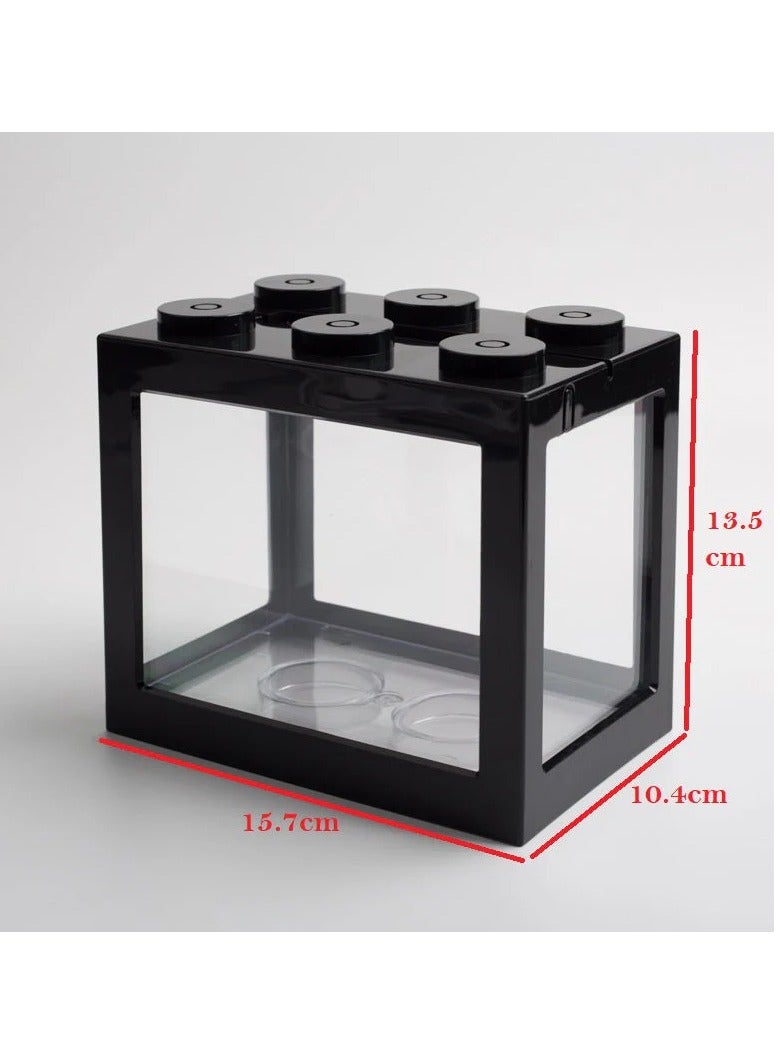 Rubik DIY Mini Betta Fish Tank,Small Transparent Fish Aquarium Stackable Tank, Aquarium Lego Design Block Type (White) - Image 2