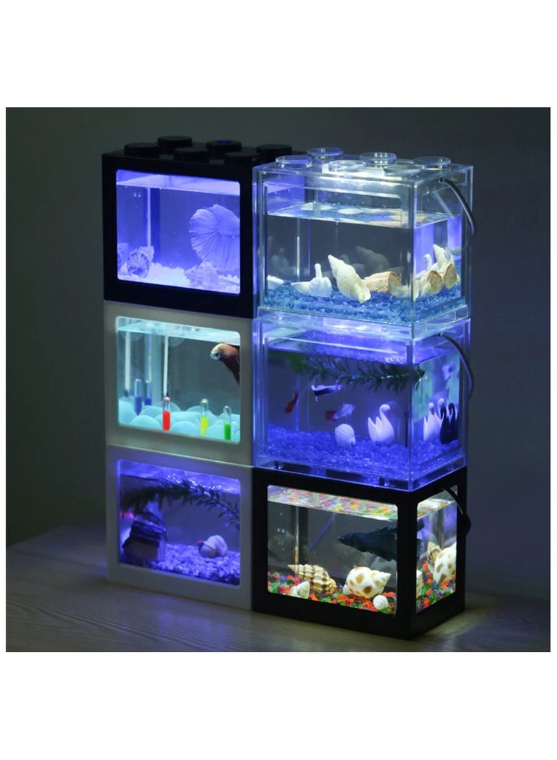 Rubik DIY Mini Betta Fish Tank,Small Transparent Fish Aquarium Stackable Tank, Aquarium Lego Design Block Type (White) - Image 5