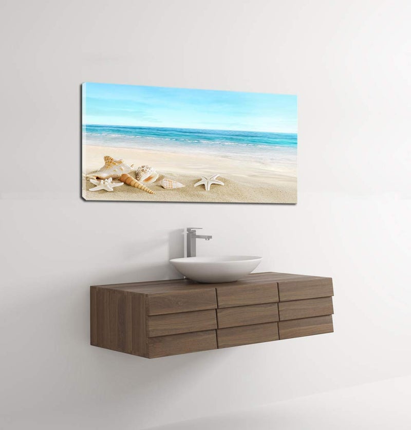 DZL Art S73950 Beach Picture Decor Ocean Painting Canvas Wall Art Prints of Starfish and Seashell on Sandy Seaside Ready to Hang for Living Room Bedroom Office Wall Decor Home Decoration - Image 3