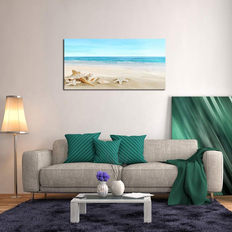 DZL Art S73950 Beach Picture Decor Ocean Painting Canvas Wall Art Prints of Starfish and Seashell on Sandy Seaside Ready to Hang for Living Room Bedroom Office Wall Decor Home Decoration - Image 4