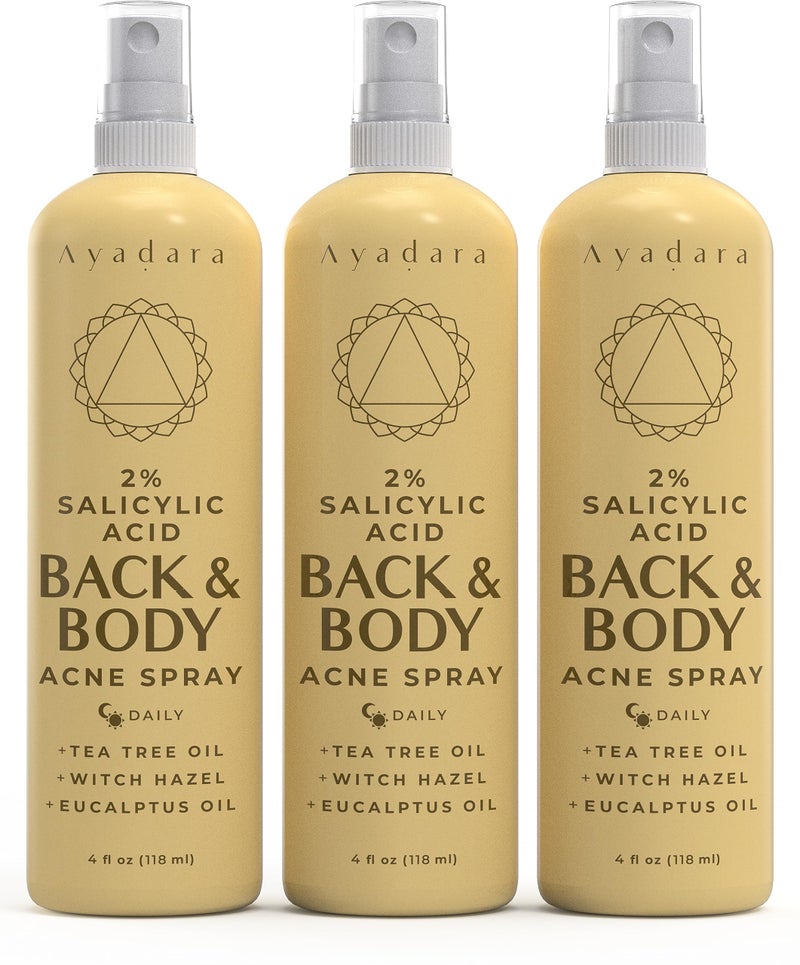 AYADARA Acne Body Spray with 2% Salicylic Acid, Back & Body Acne, Cystic Back Acne Spray Chest, Butt and Body Acne for Hormonal, Bacne for Teens Adults, 3-Pack - Image 1