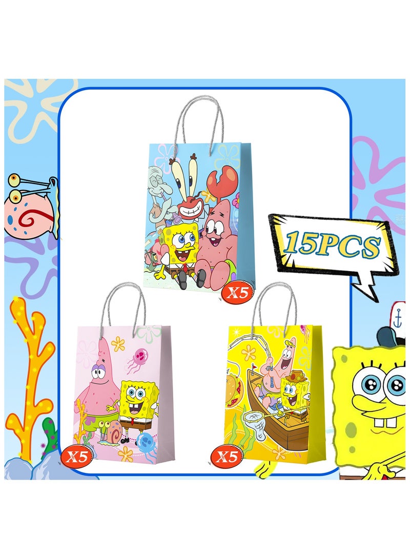 ILovhaprty SpongeBob Party Gift Bags, 15 Pcs SpongeBob Favor Bags for Birthday Party SpongeBob Favor Bags Candy Bags SpongeBob Paper Bags SpongeBob Theme Birthday Party Decoration Supplies - Image 2
