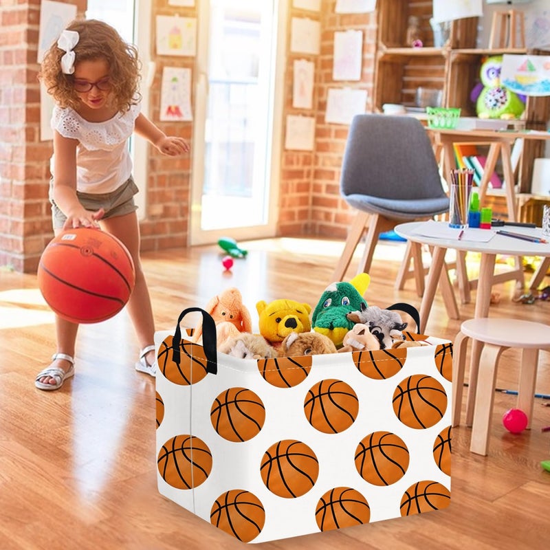 FXOCSHE FXOLCSHE Rectangular Basketball Basket,Canvas Basketball Laundry Basket,Kids Toys Storage Bin with Handles,Boys storage box,Baby hamper,Room Decor(Basketball) - Image 4