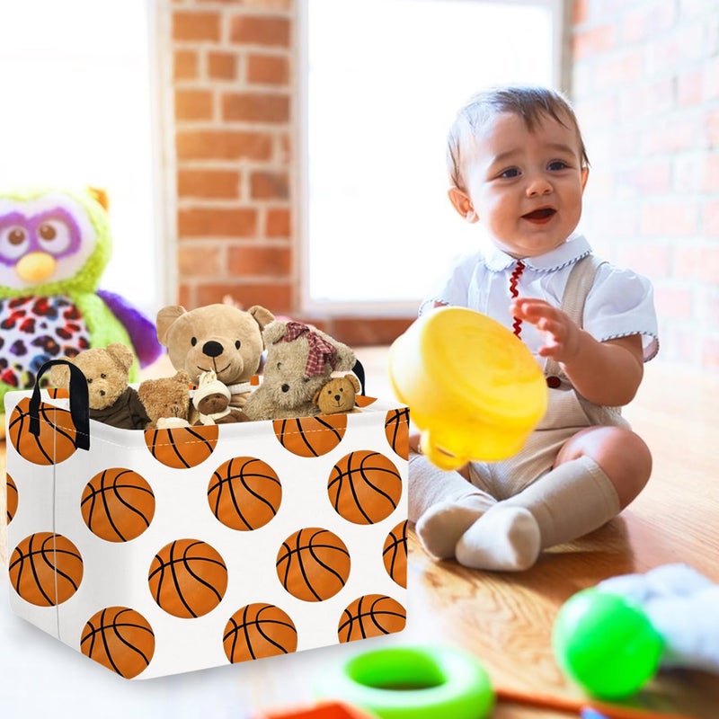 FXOCSHE FXOLCSHE Rectangular Basketball Basket,Canvas Basketball Laundry Basket,Kids Toys Storage Bin with Handles,Boys storage box,Baby hamper,Room Decor(Basketball) - Image 5