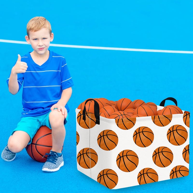FXOCSHE FXOLCSHE Rectangular Basketball Basket,Canvas Basketball Laundry Basket,Kids Toys Storage Bin with Handles,Boys storage box,Baby hamper,Room Decor(Basketball) - Image 3