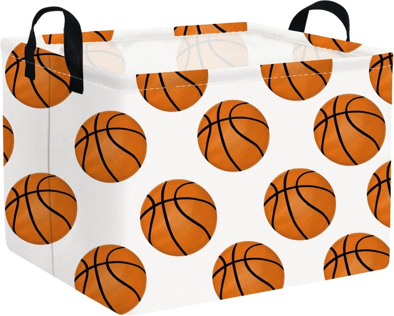 FXOCSHE FXOLCSHE Rectangular Basketball Basket,Canvas Basketball Laundry Basket,Kids Toys Storage Bin with Handles,Boys storage box,Baby hamper,Room Decor(Basketball) - Image 1