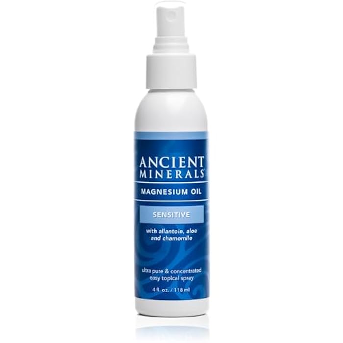 Ancient Minerals Magnesium Oil Spray Sensitive All-New Sensitive Formula with Allantoin, Organic Chamomile, and Organic Aloe Vera (4oz) - Image 1