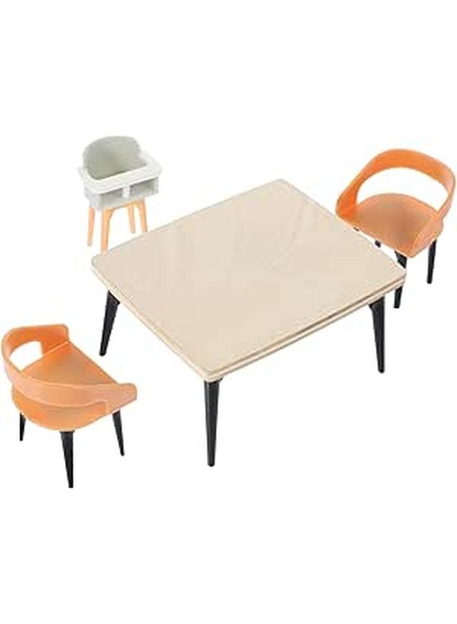 12 Inch Wooden Dollhouse Dining Table And 4 Chairs Kitchen Scene Playset - Image 1