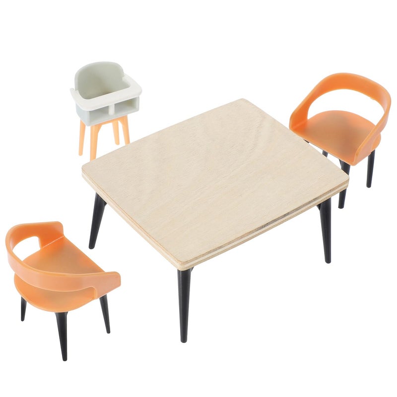 12 Inch Wooden Dollhouse Dining Table And 4 Chairs Kitchen Scene Playset - Image 2