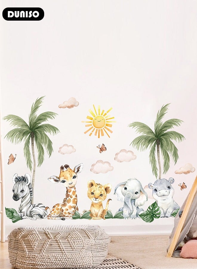 DUNISO Cartoon Animal Door Sticker, Elephant and Zebra Wall Decals Green Plants Wall Stickers Removable Kids Room Wall Decals for Kids Baby Nursery Kindergarten Toddler Boys Girls Bedroom Wall Decor - Image 2