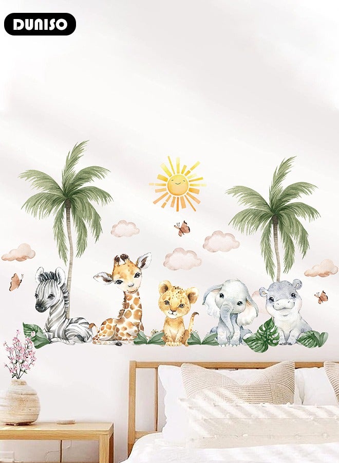 DUNISO Cartoon Animal Door Sticker, Elephant and Zebra Wall Decals Green Plants Wall Stickers Removable Kids Room Wall Decals for Kids Baby Nursery Kindergarten Toddler Boys Girls Bedroom Wall Decor - Image 5