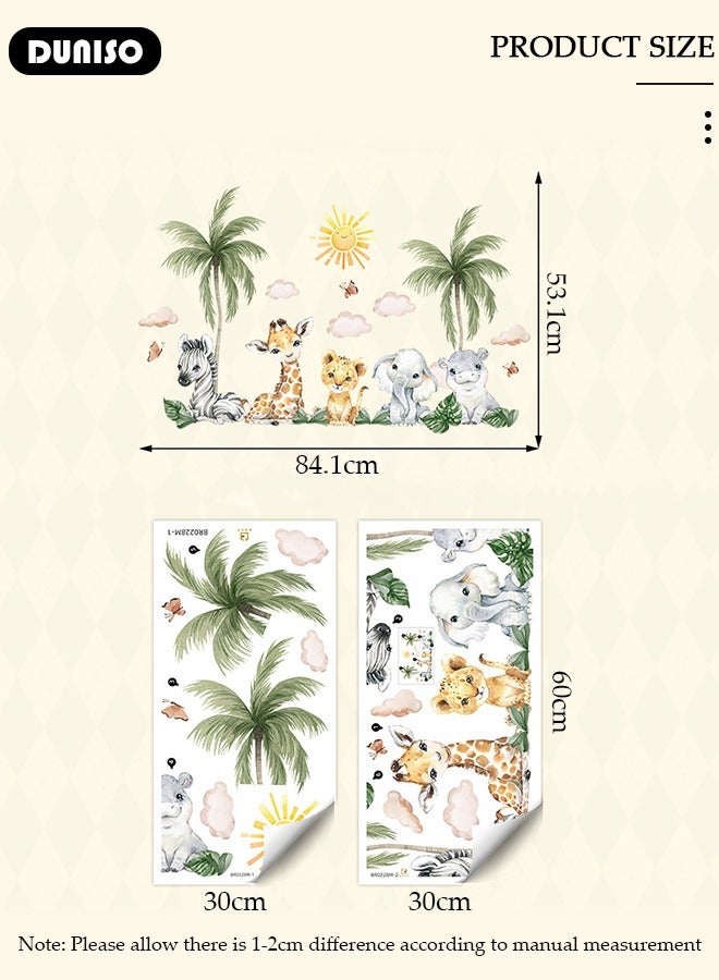 DUNISO Cartoon Animal Door Sticker, Elephant and Zebra Wall Decals Green Plants Wall Stickers Removable Kids Room Wall Decals for Kids Baby Nursery Kindergarten Toddler Boys Girls Bedroom Wall Decor - Image 4