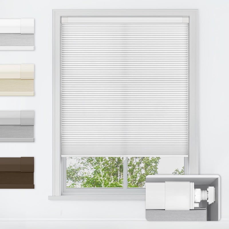 LazBlinds ستائر لاز بلايندز الخلوية اللاسلكية سهلة التركيب بدون أدوات أو مثقاب، ستائر على شكل خلية نحل لتصفية الضوء للمنزل، ستائر عازلة للحرارة للنوافذ، عرض 22 بوصة × ارتفاع 36 بوصة، لون أبيض - Image 1