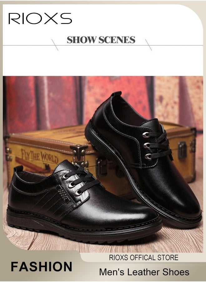 RIOXS Men's Business Leather Shoes, Lace-up Round-toe Oxford Shoes, Stylish Classic Loafer, Comfortable Formal Loafer Shoes, Lightweight Slip-ons Walking Flats, Non Slip Work Shoes For Men, Black Business Shoes For Daily Wear And Formal Occasions  - Image 4