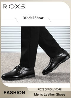 RIOXS Men's Business Leather Shoes, Lace-up Round-toe Oxford Shoes, Stylish Classic Loafer, Comfortable Formal Loafer Shoes, Lightweight Slip-ons Walking Flats, Non Slip Work Shoes For Men, Black Business Shoes For Daily Wear And Formal Occasions  - Image 2