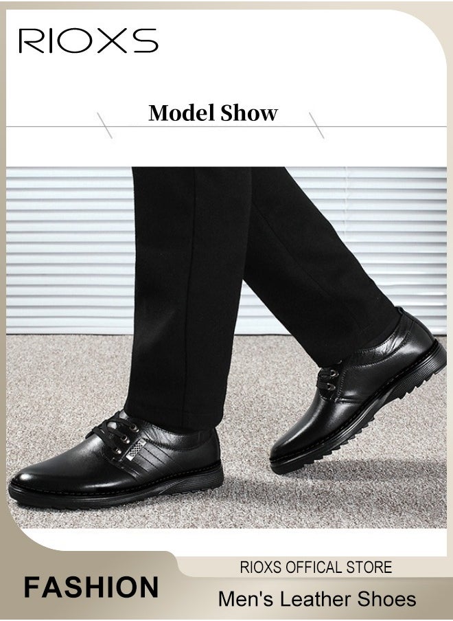 RIOXS Men's Business Leather Shoes, Lace-up Round-toe Oxford Shoes, Stylish Classic Loafer, Comfortable Formal Loafer Shoes, Lightweight Slip-ons Walking Flats, Non Slip Work Shoes For Men, Black Business Shoes For Daily Wear And Formal Occasions  - Image 2