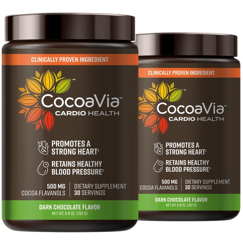 CocoaVia Cardio Health Cocoa Powder 60 Servings 500mg Cocoa Flavanols Support Heart Health Boost Nitric Oxide Improve Circulation Energy Preworkout Vegan Dark Chocolate Cacao