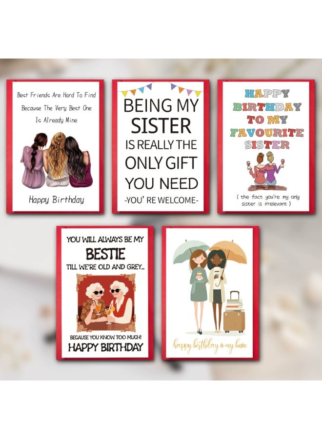 مجموعة بطاقات معايدة عيد ميلاد للصديقات المقربات (5 قطع) مع أظرف - مجموعة بطاقات معايدة عيد ميلاد للصداقة والأخت - Image 2