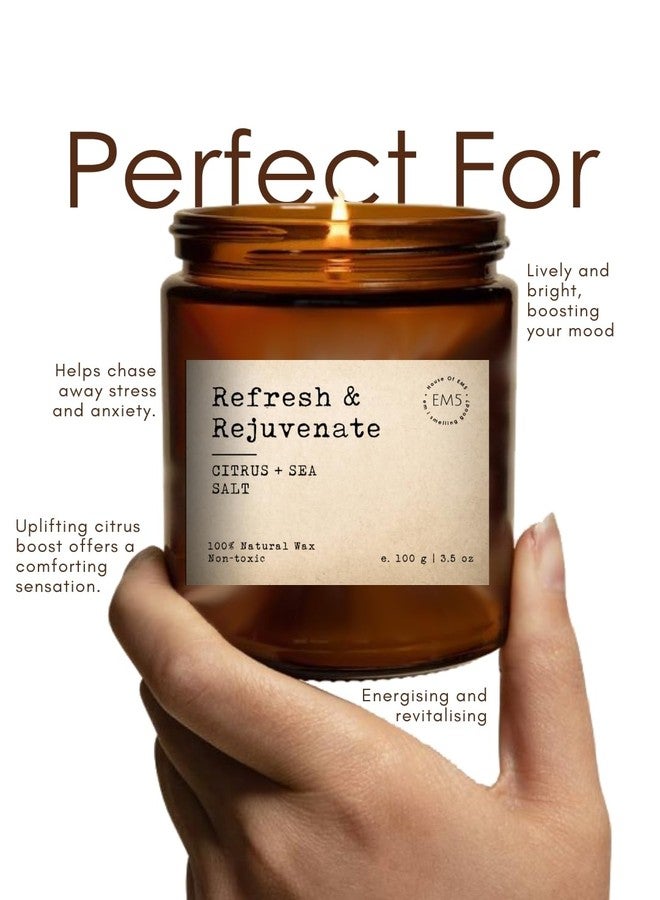 EM5 Aromatherapy Scented Candles Set of 4 | Sleep/Destress - Focus/Meditate - Relax/Calm - Refresh/Rejuvenate | 100g Each, 30Hrs Burn Time | 100% Natural Wax | Non-Toxic, Clean Burning Candles - Image 2